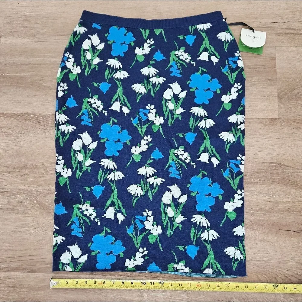 Kate Spade Floral Knit Midi Skirt Blue and Green Size XXL